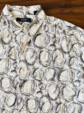 Axis LA 100% Silk Men’s Short Sleeve Shirt Size XL AOP Sketch Circle Pattern